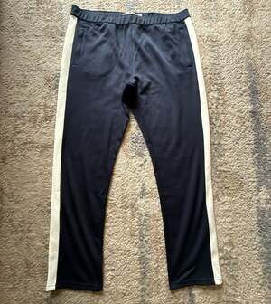 Tory Sport Navy and Cream Side-Stripe Track Pants with Ankle Zippers